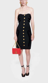 MINIKLEID MIT SCULPTURE-KNÖPFEN IN SCHWARZ